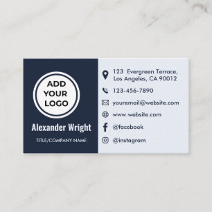 Modern Navy Blue Add Logo Contact Business Card