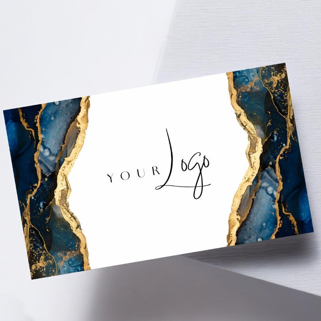 Modern Navy Blue Agate Logo Business Card (Creator Uploaded)