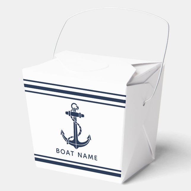 Modern Navy Blue Anchor Boat Name Custom Favour Box (Front)