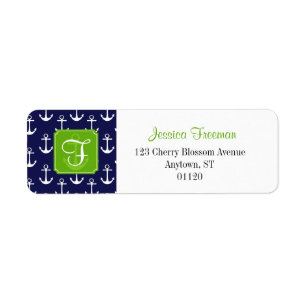 Modern Navy Blue Anchors Pattern Personalised Return Address Label