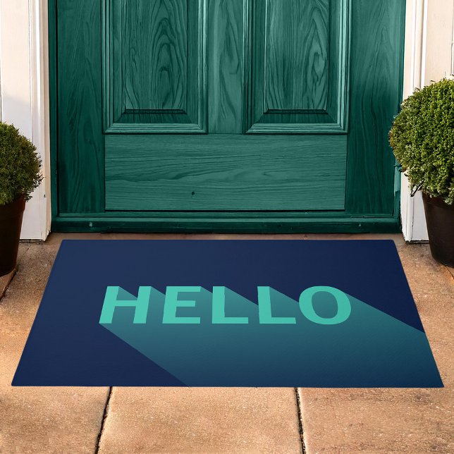 Modern Navy Blue and Aqua Teal Hello Typography Doormat (Creator Uploaded)