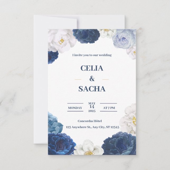 Modern Navy Blue and Beige Wedding Invitation (Front)