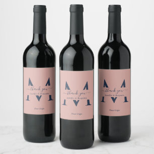 Modern Navy Blue and Blush Monogram Wine Labels