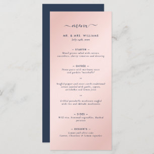 Modern Navy Blue and Blush Pink Wedding Menu