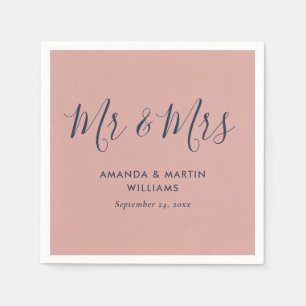 Modern Navy Blue and Blush Wedding Napkins