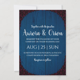 modern navy blue and burgundy wedding invitations