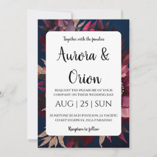 modern navy blue and burgundy wedding invitations