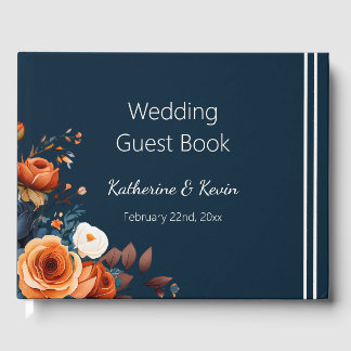 Modern Navy Blue and Burnt Orange Wedding Guest Book