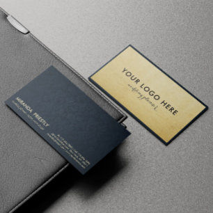 Modern Navy Blue and Faux Gold Foil Luxe Creative Business Card