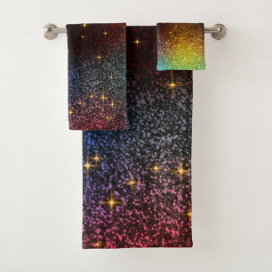 Modern Navy Blue And Gold Glitter Texture  Bath Towel Set