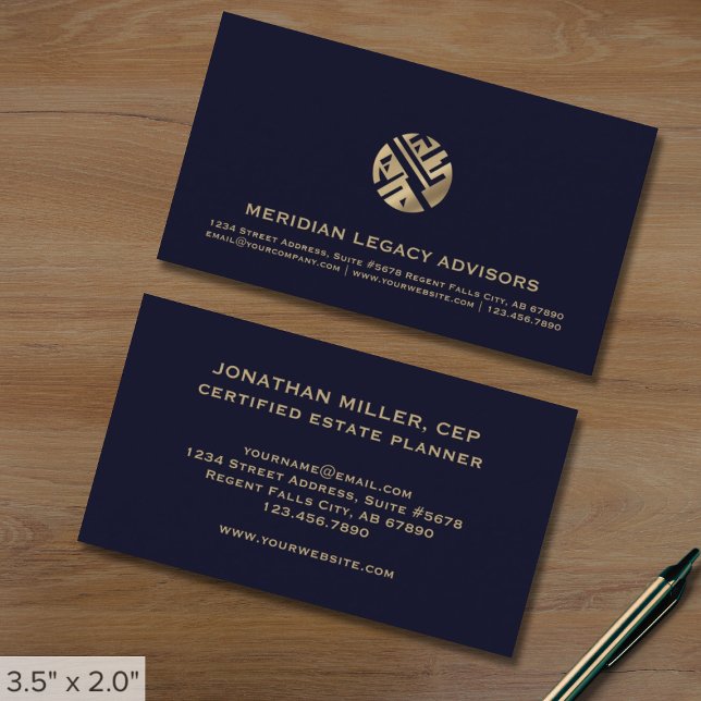 Modern Navy Blue and Gold Logo Business Card (Creator Uploaded)