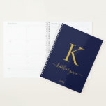 Modern Navy Blue and Gold Monogram Planner<br><div class="desc">Chic Elegant Navy Blue and Gold Monogram Script on a chic Navy Blue Planner. Easy to customise with your own name and details. Perfect for your luxury lifestyle! Please contact us at cedarandstring@gmail.com if you need assistance with the design or matching products.</div>