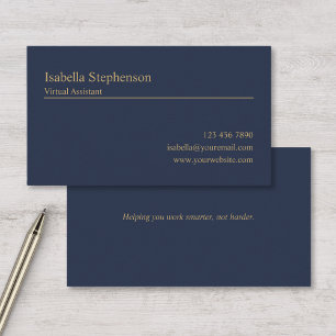 Modern Navy Blue and Gold Virtual Assistant Business Card
