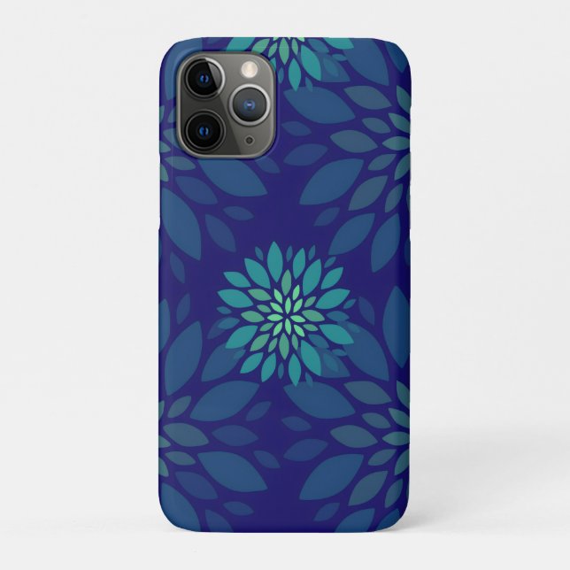 Modern Navy Blue and Green Floral Leaves Pattern Case-Mate iPhone Case (Back)
