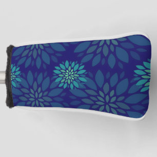 Modern Navy Blue and Green Floral Leaves Pattern Golf Head Cover