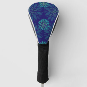 Modern Navy Blue and Green Floral Leaves Pattern Golf Head Cover