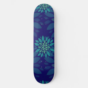 Modern Navy Blue and Green Floral Leaves Pattern Skateboard