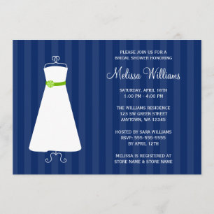 Modern Navy Blue and Green Gown Bridal Shower Invitation