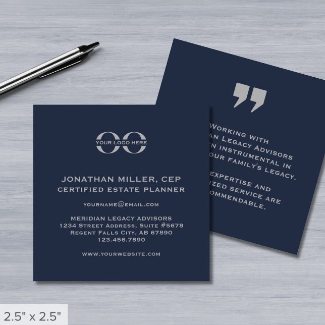 Modern Navy Blue and Grey Square Business Card (Creator Uploaded)