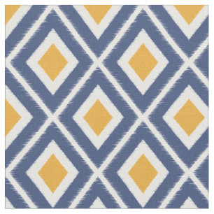 Modern Navy Blue and Mustard Yellow Ikat Pattern Fabric