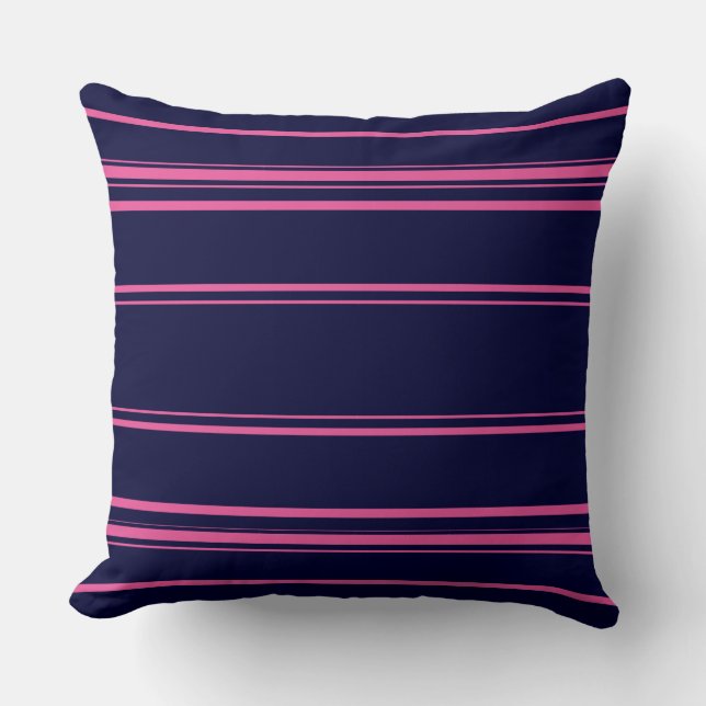Modern Navy Blue And Pink Stripes Cushion (Front)