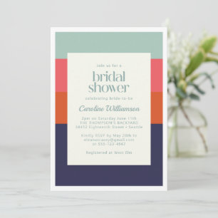 Modern Navy Blue and Red Stripes Bridal Shower Invitation