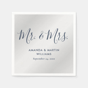 Modern Navy Blue and Silver Script Wedding Napkin