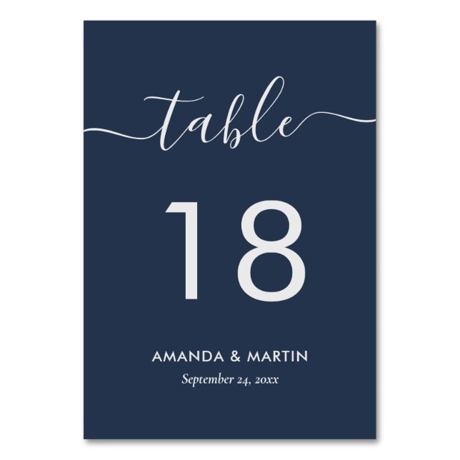 Modern Navy Blue and Silver Table Number (Front)