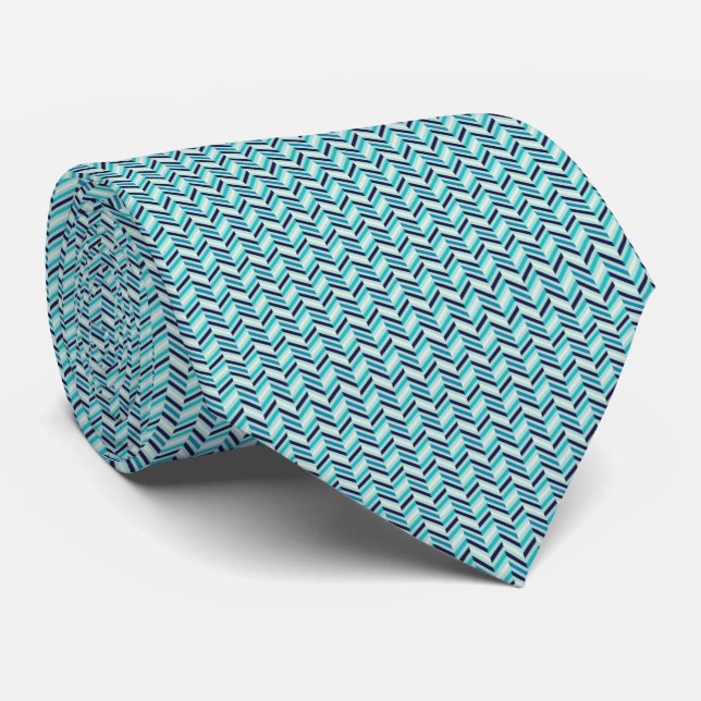 Modern Navy, Blue and Teal Chevron Stripes Tie (Rolled)