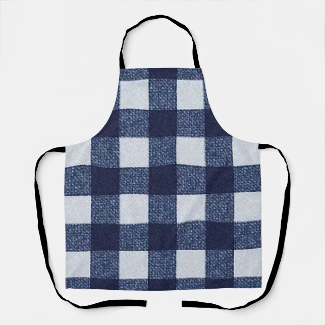 Modern Navy Blue and White Chequerboard All-Over  Apron (Front)