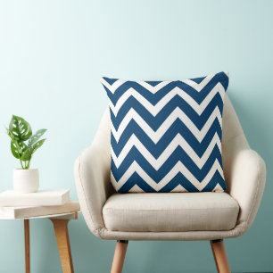 Modern Navy Blue and White Chevron Stripes Pattern Cushion