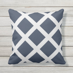 Modern Navy Blue and White Criss Cross Stripes Outdoor Cushion