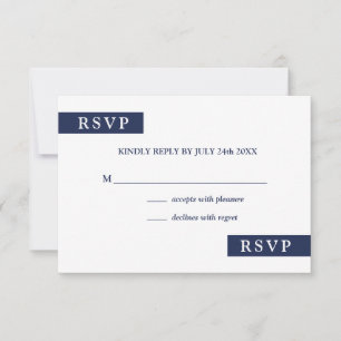 Modern Navy Blue and White Geometric Wedding RSVP Card