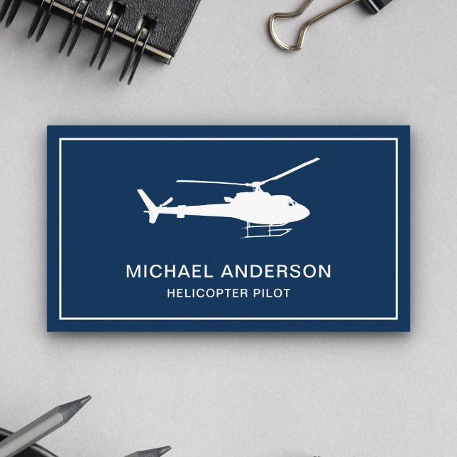 Modern Navy Blue and White Helicopter Pilot Business Card (Creator Uploaded)
