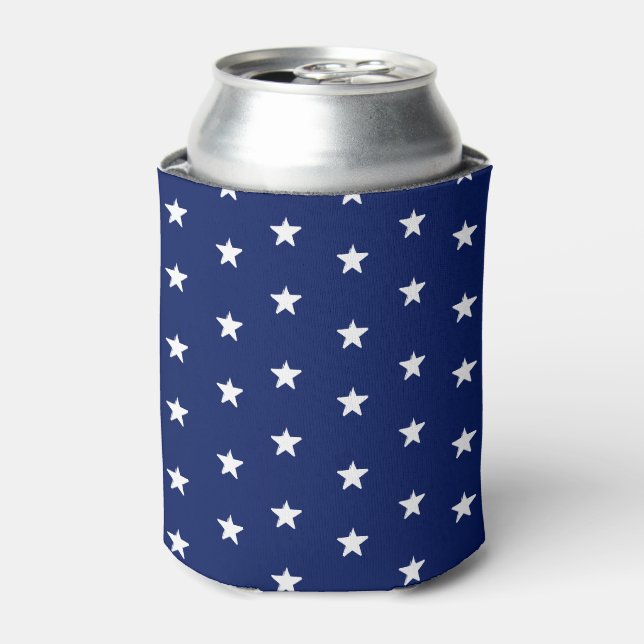 Modern navy blue and white stars pattern  can cooler (Can Front)