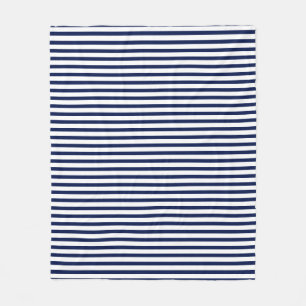 Modern navy blue and white stripes pattern fleece blanket