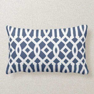 Modern Navy Blue and White Trellis Pattern Lumbar Cushion