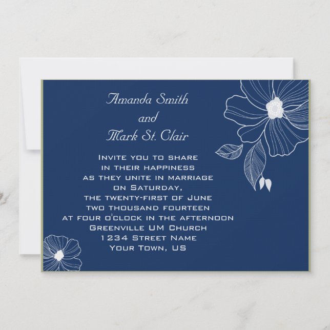 Modern Navy Blue and White Wedding Invitation (Front)
