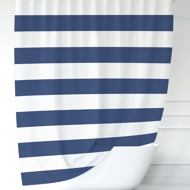 Modern Navy Blue and White Wide Stripes Shower Curtain (Creator Uploaded)