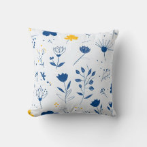 Modern Navy Blue and Yellow Floral Throw Pillow