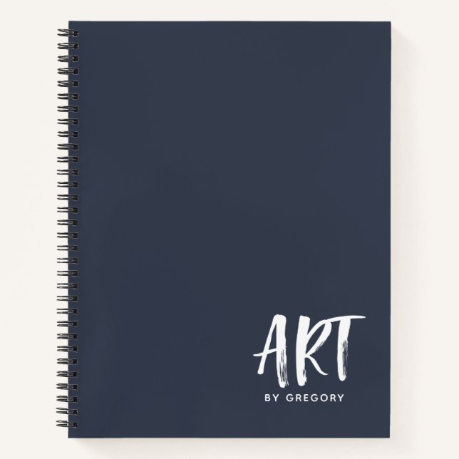 Modern Navy Blue Artist Sketchbook With Name Notebook (Front)