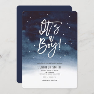 Modern, Navy Blue, Baby Boy Shower Invitation