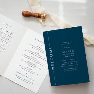 Modern Navy Blue Bar Mitzvah Booklet Folded Program
