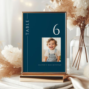 Modern Navy Blue Bar Mitzvah Table Number Photo
