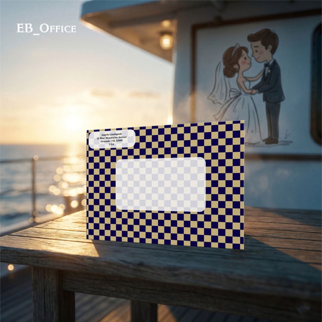 Modern Navy Blue, Beige Chequered  Return Address  Envelope (Love the envelope, but looking for a different hue? Visit EB_Office to explore our full collection.)