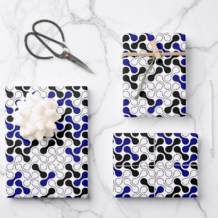 Modern Navy Blue Black Geometric Metaball Pattern Wrapping Paper Sheet