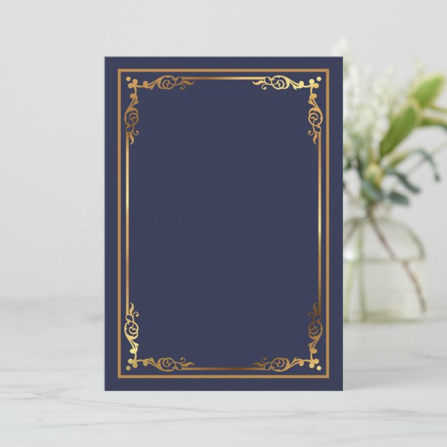 Modern Navy Blue Blank Invitation with Frame Accen (Standing Front)