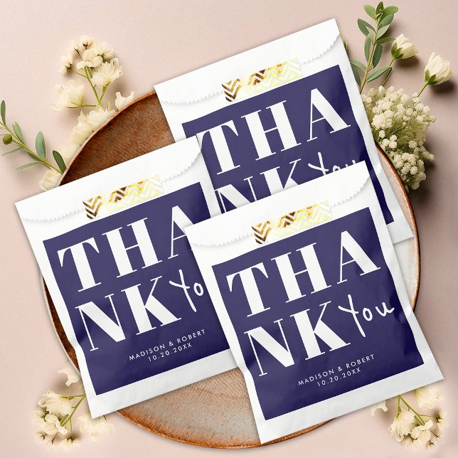 Modern Navy Blue Bold Thank You Wedding Party Favour Bag (Creator Uploaded)