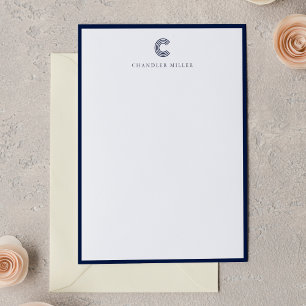 Modern Navy Blue Border Custom Stationery Vertical Card