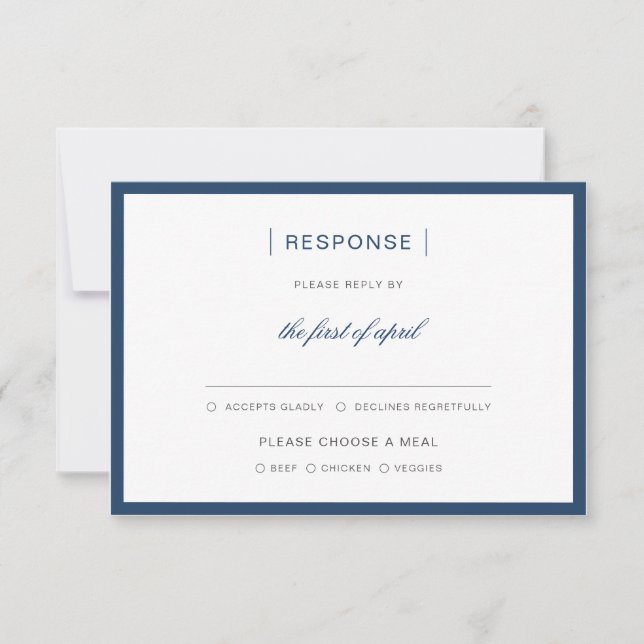 Modern Navy Blue Border Monogram Wedding RSVP Card (Front)